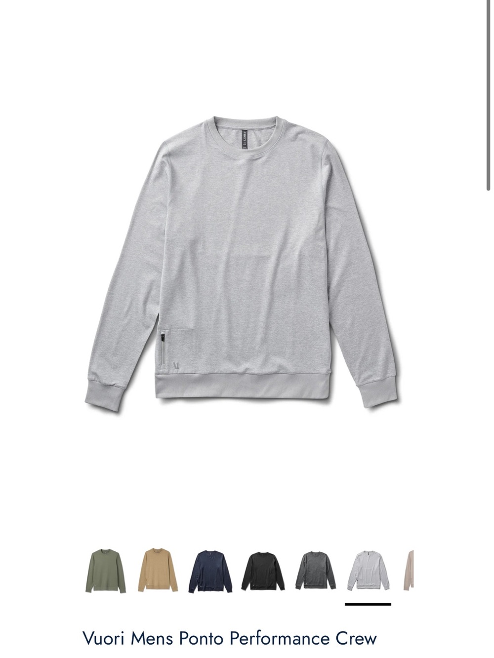 Vuori Light Gray Ponto Performance Crew